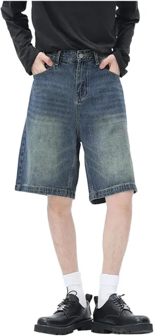Baggy Jean Shorts for Men Summer Casual Loose Fit Hip Hop Long Denim Shorts with Pockets