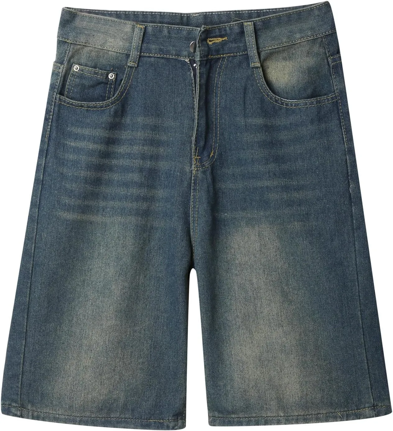 Baggy Jean Shorts for Men Summer Casual Loose Fit Hip Hop Long Denim Shorts with Pockets