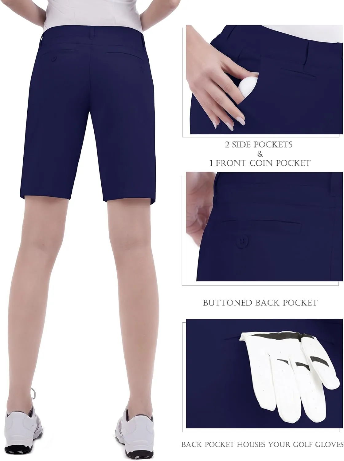 Bakery Womens Golf Shorts with Pockets 9" Quick Dry Stretch Bermuda Shorts for Ladies Summer Hiking Casual Work