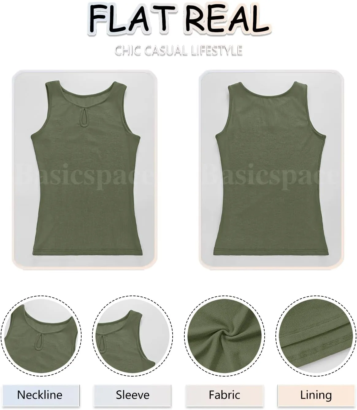 Basicspace Womens Sleeveless Tank Tops Cutout Neck Keyhole Slim Fitted Ribbed Knit Trendy Tight Tops