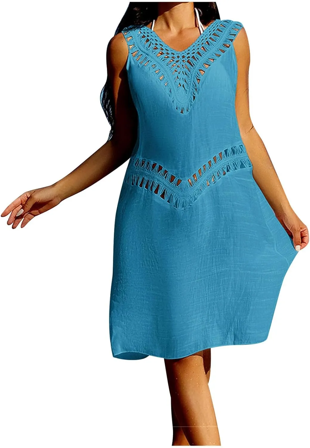 Beach Cover Up for Women Hollow out Sleeveless Sundresses Summer Bathing Suit Swimwear Bikini Pool Swim Coverup 2025