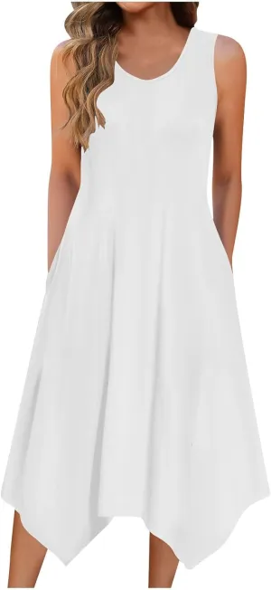 Beach Dresses for Women 2025 Vacation Plus Size Hankerchief Hem Maxi Tank Dresses Fashion Floral Sundress