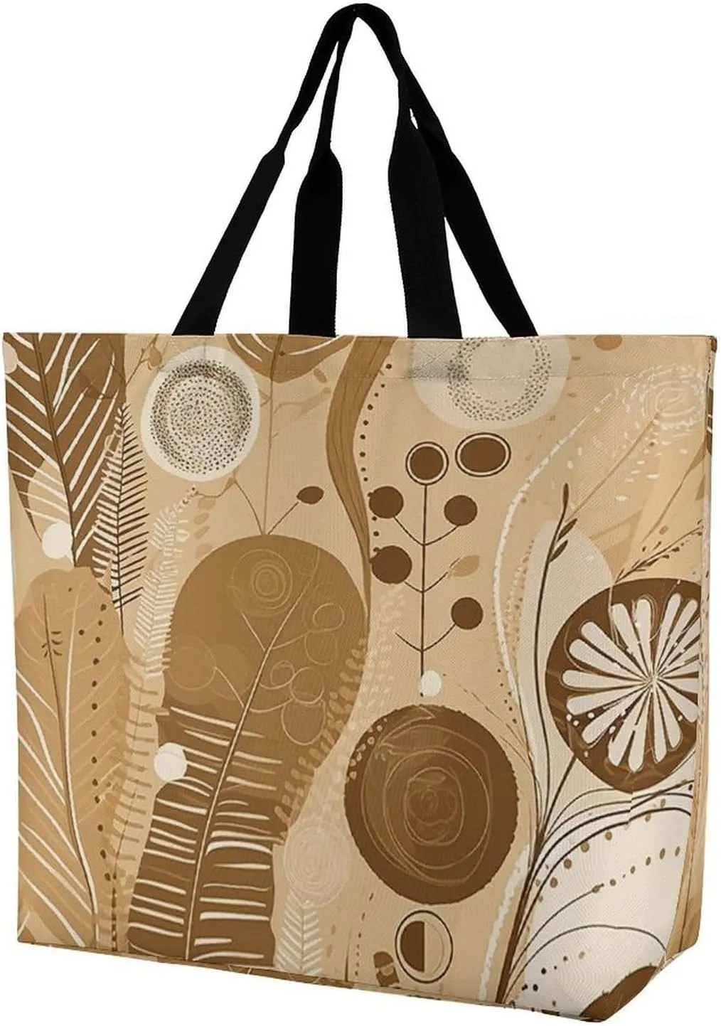 Beige And Brown Tote Bag for Women Reusable Eco-friendly Shopping Bags Large Capacity Shoulder Bag