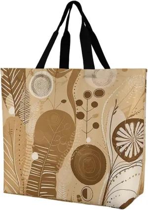 Beige And Brown Tote Bag for Women Reusable Eco-friendly Shopping Bags Large Capacity Shoulder Bag