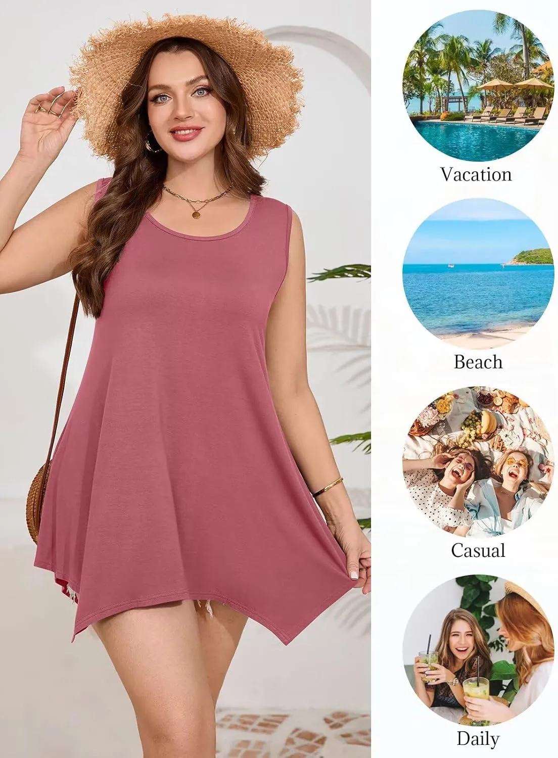 BELAROI Womens Plus Size Tank Tops Summer Sleeveless Scoop Neck Tunic Shirts Casual Loose T-Shirts Blouse