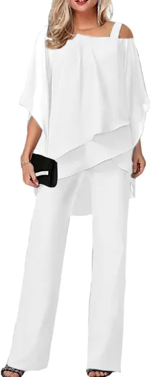 Bengbobar Women's Formal Pants Suits Chiffon Cocktail Pantsuits Guest Irregular Dressy Pantsuits for Wedding Evening Party