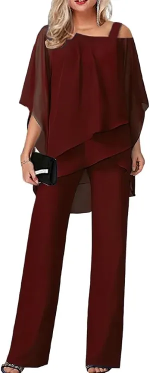 Bengbobar Women's Formal Pants Suits Chiffon Cocktail Pantsuits Guest Irregular Dressy Pantsuits for Wedding Evening Party