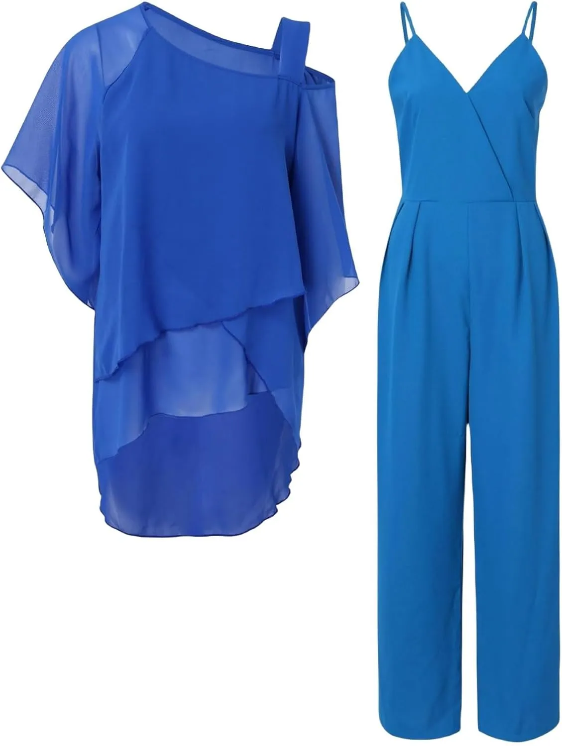 Bengbobar Women's Formal Pants Suits Chiffon Cocktail Pantsuits Guest Irregular Dressy Pantsuits for Wedding Evening Party