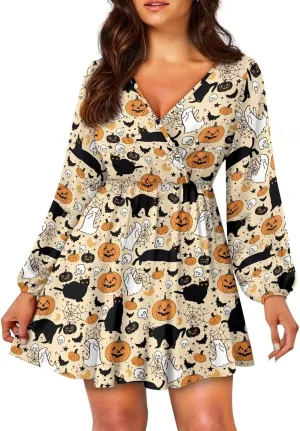 Biyejit Womens Casual Dress Fall Winter Long Sleeve Shift Tunic Dress Hide Belly Swing Mini Dress Plus Size S-2XL