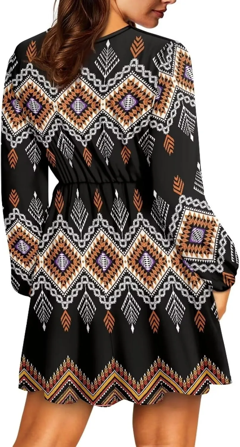 Biyejit Womens Casual Dress Fall Winter Long Sleeve Shift Tunic Dress Hide Belly Swing Mini Dress Plus Size S-2XL