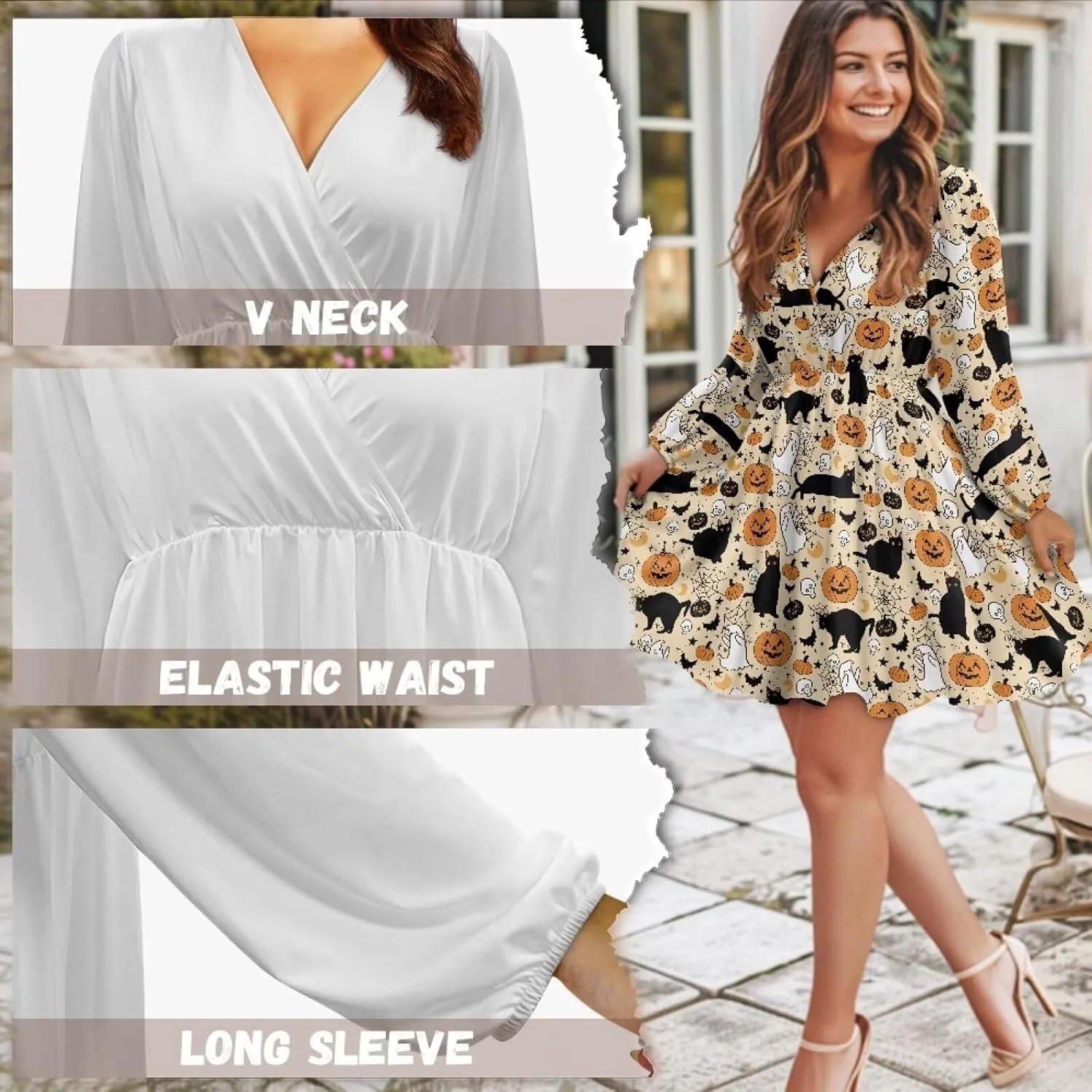 Biyejit Womens Casual Dress Fall Winter Long Sleeve Shift Tunic Dress Hide Belly Swing Mini Dress Plus Size S-2XL