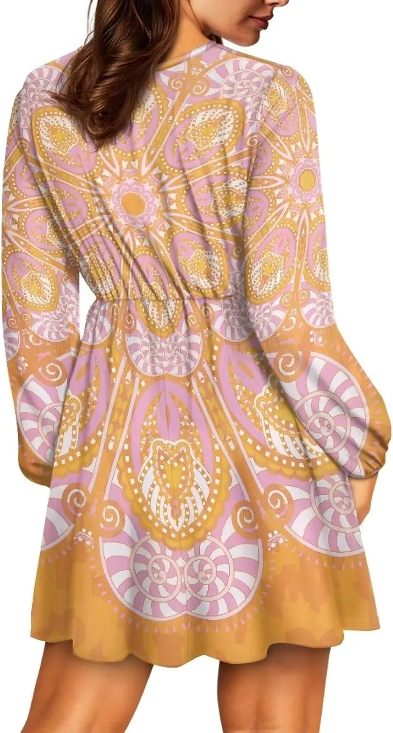 Biyejit Womens Casual Dress Fall Winter Long Sleeve Shift Tunic Dress Hide Belly Swing Mini Dress Plus Size S-2XL