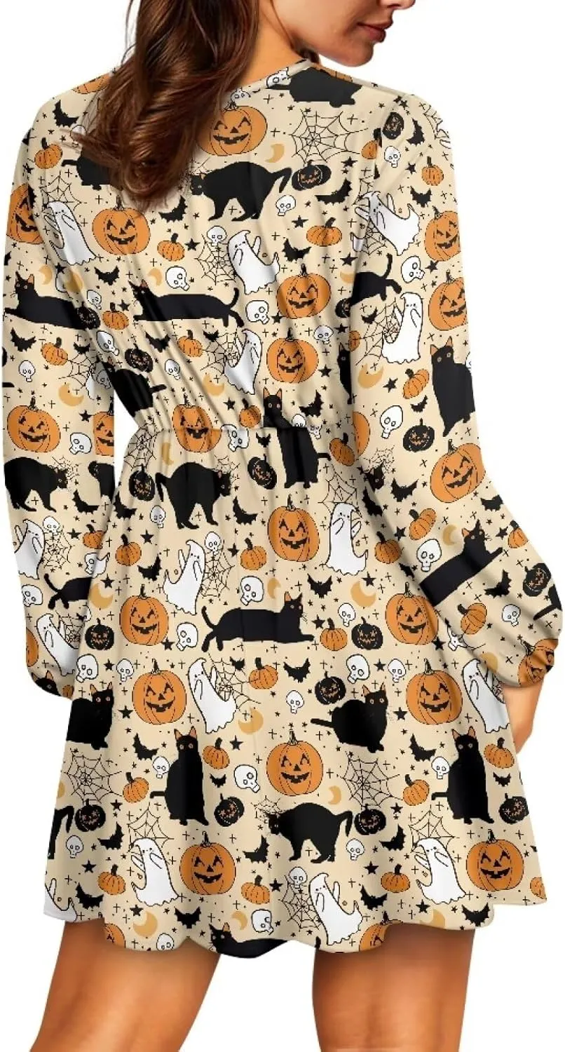 Biyejit Womens Casual Dress Fall Winter Long Sleeve Shift Tunic Dress Hide Belly Swing Mini Dress Plus Size S-2XL