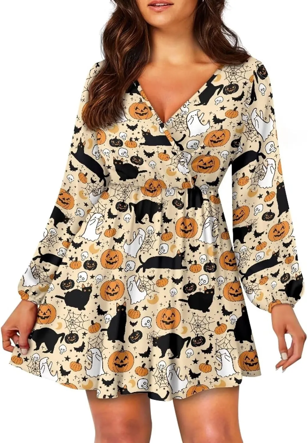 Biyejit Womens Casual Dress Fall Winter Long Sleeve Shift Tunic Dress Hide Belly Swing Mini Dress Plus Size S-2XL