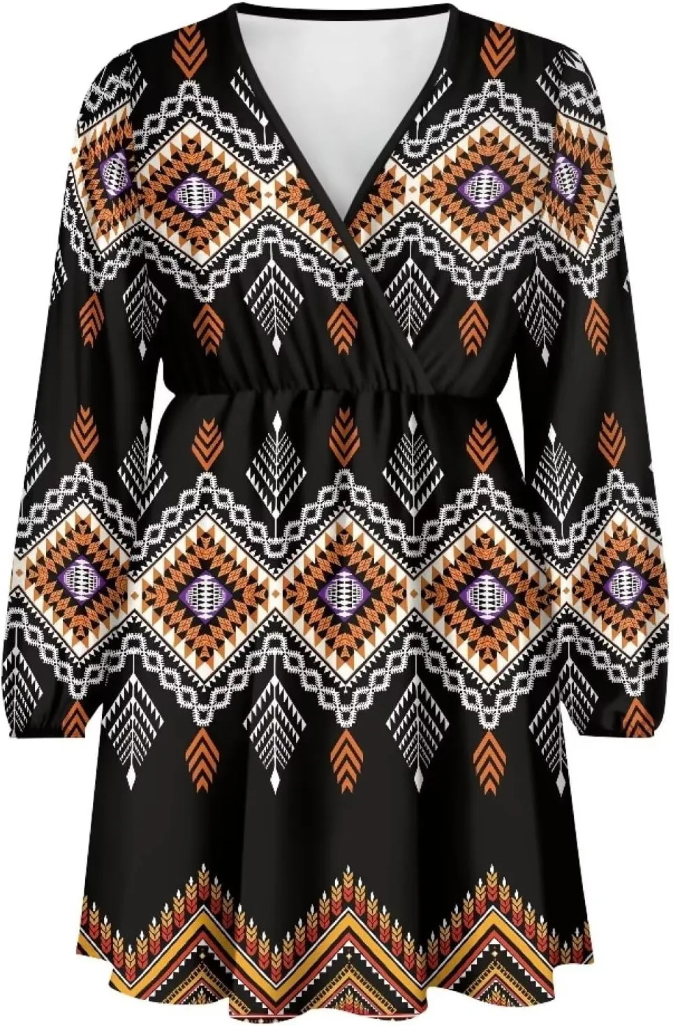 Biyejit Womens Casual Dress Fall Winter Long Sleeve Shift Tunic Dress Hide Belly Swing Mini Dress Plus Size S-2XL