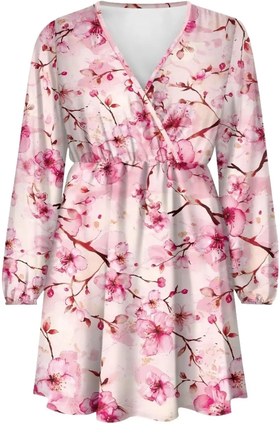 Biyejit Women's Casual V Neck Long Sleeve Smocked High Waist Ruffle A Line Mini Dress Tunic Dress Plus Size S-2XL