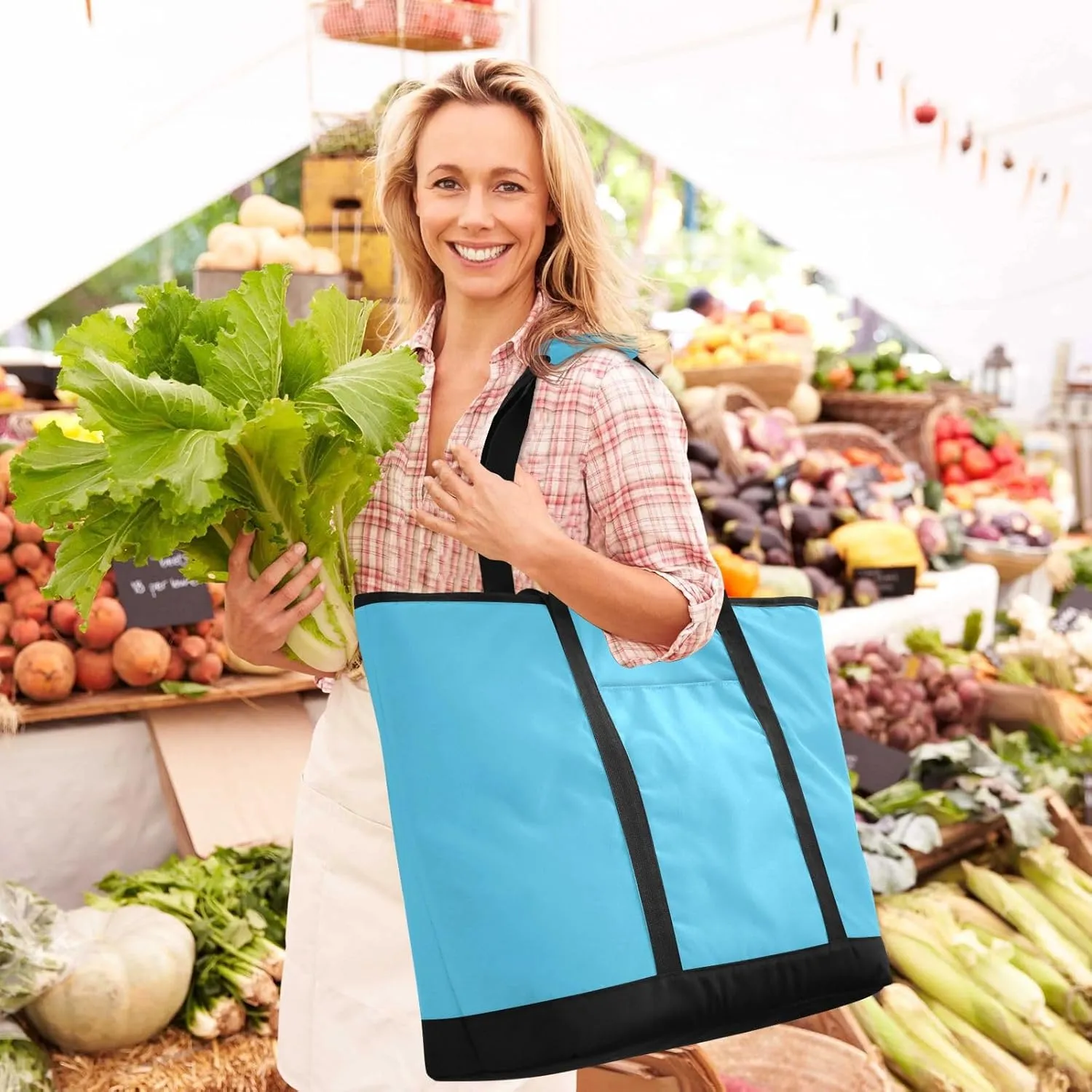Blue Light Tote Bag for Women Reusable Grocery Bags Insulated Cooler Bag Totes Handbags Shopping Bags