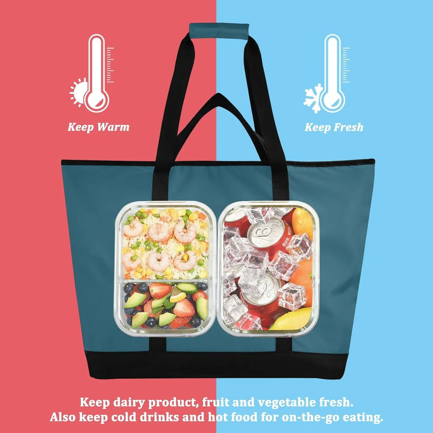 Blue Light Tote Bag for Women Reusable Grocery Bags Insulated Cooler Bag Totes Handbags Shopping Bags