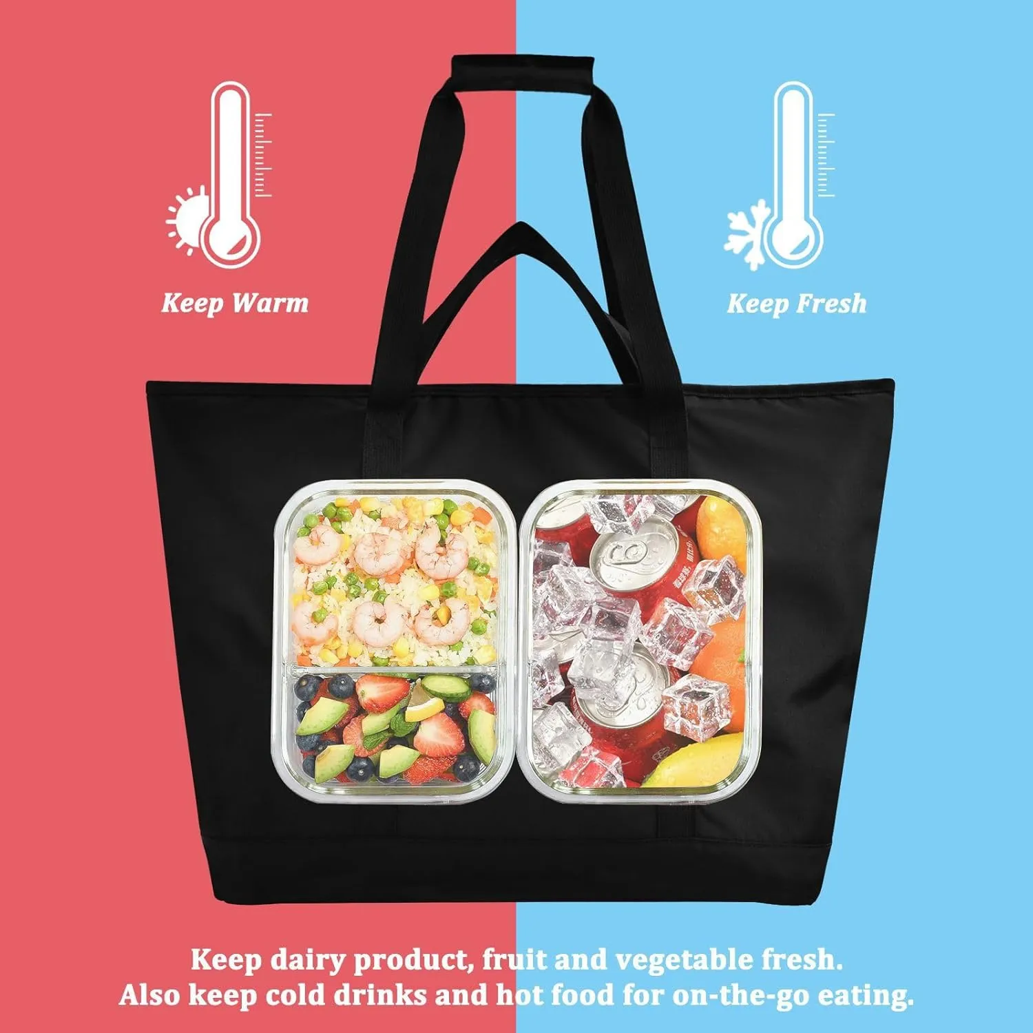 Blue Light Tote Bag for Women Reusable Grocery Bags Insulated Cooler Bag Totes Handbags Shopping Bags