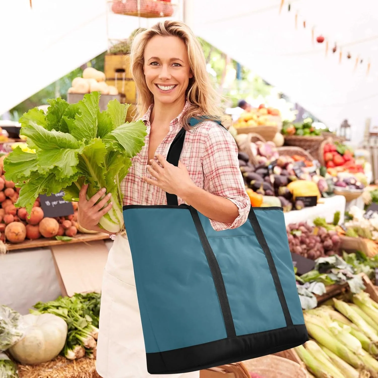Blue Light Tote Bag for Women Reusable Grocery Bags Insulated Cooler Bag Totes Handbags Shopping Bags