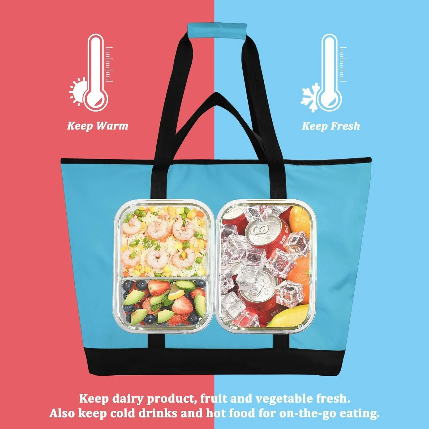 Blue Light Tote Bag for Women Reusable Grocery Bags Insulated Cooler Bag Totes Handbags Shopping Bags