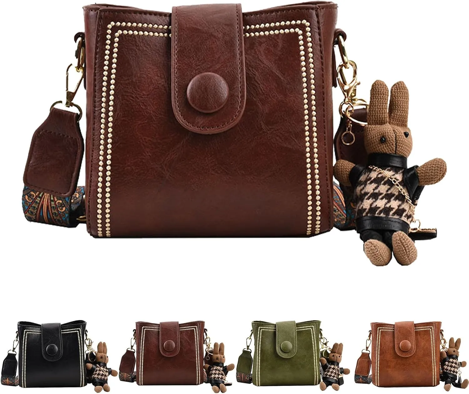 Bootara Bucket Bag, Women's Vintage Bunny Charm Bucket Bag with Adjustable Wider Shoulder Strap, Spacious Travel Tote