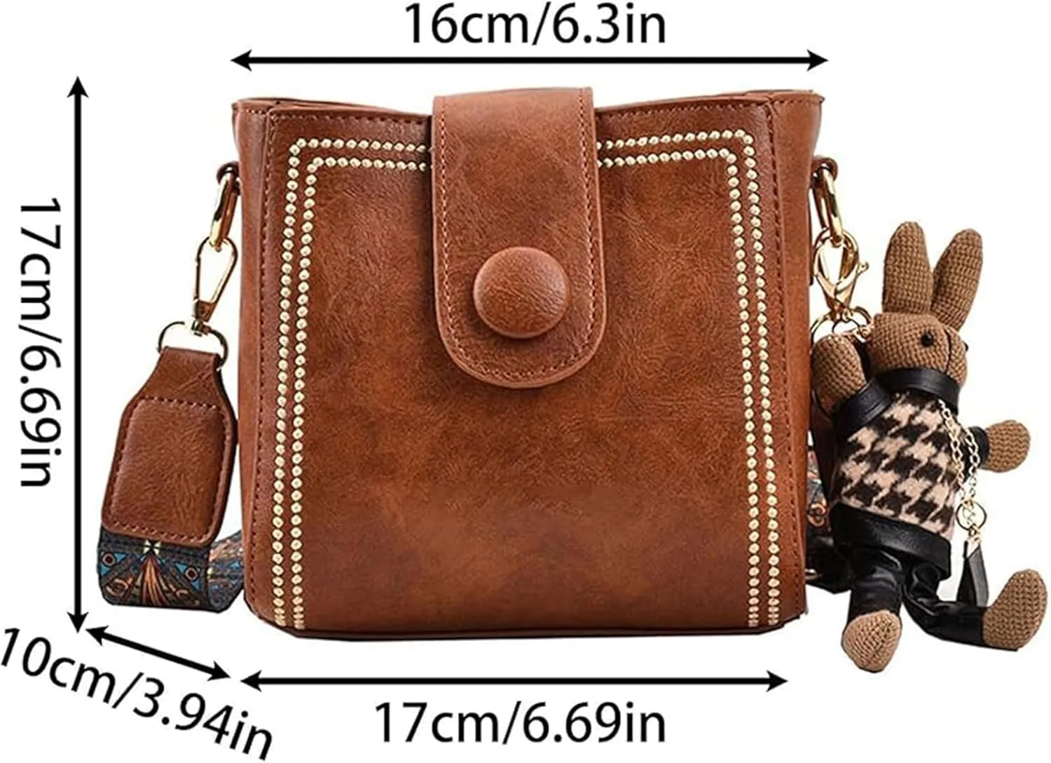 Bootara Bucket Bag, Women's Vintage Bunny Charm Bucket Bag with Adjustable Wider Shoulder Strap, Spacious Travel Tote