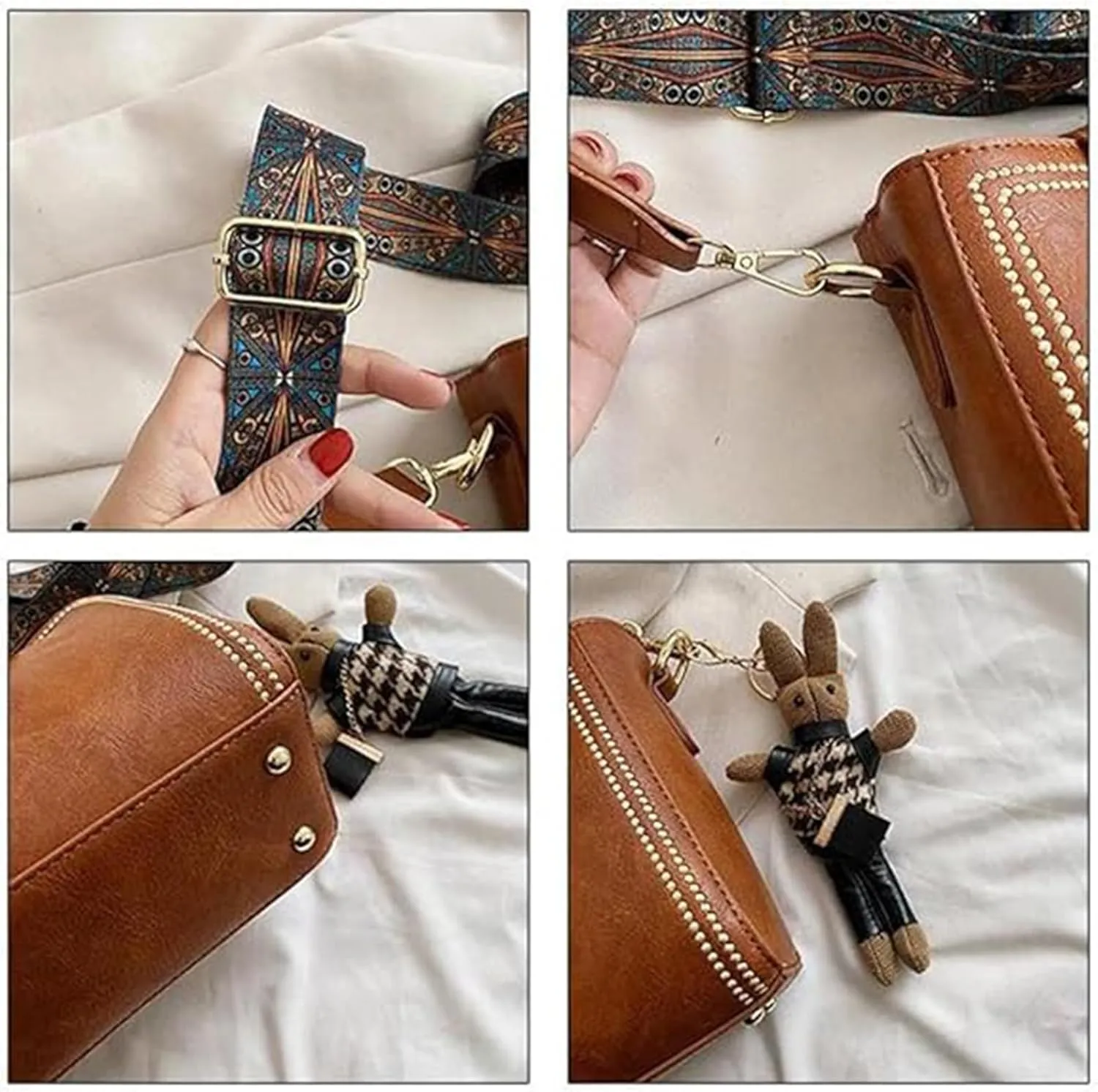 Bootara Bucket Bag, Women's Vintage Bunny Charm Bucket Bag with Adjustable Wider Shoulder Strap, Spacious Travel Tote