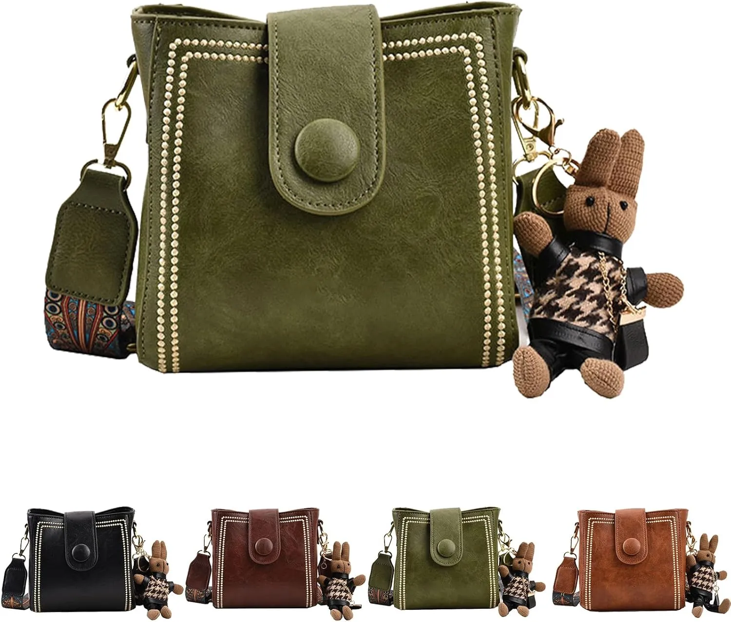 Bootara Bucket Bag, Women's Vintage Bunny Charm Bucket Bag with Adjustable Wider Shoulder Strap, Spacious Travel Tote