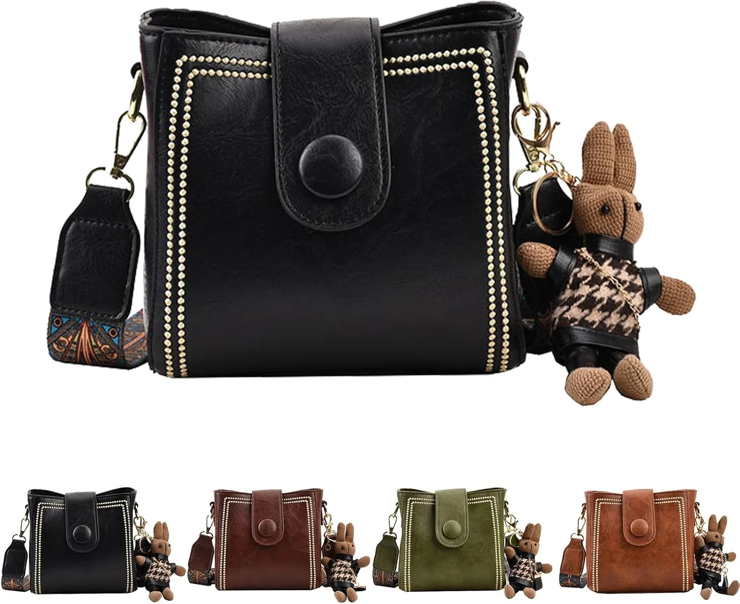 Bootara Bucket Bag, Women's Vintage Bunny Charm Bucket Bag with Adjustable Wider Shoulder Strap, Spacious Travel Tote