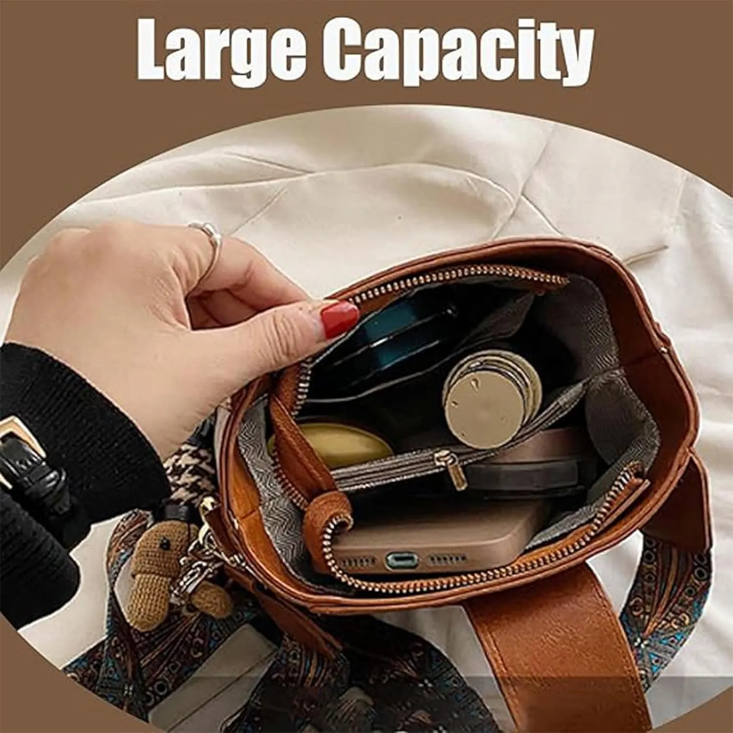 Bootara Bucket Bag, Women's Vintage Bunny Charm Bucket Bag with Adjustable Wider Shoulder Strap, Spacious Travel Tote
