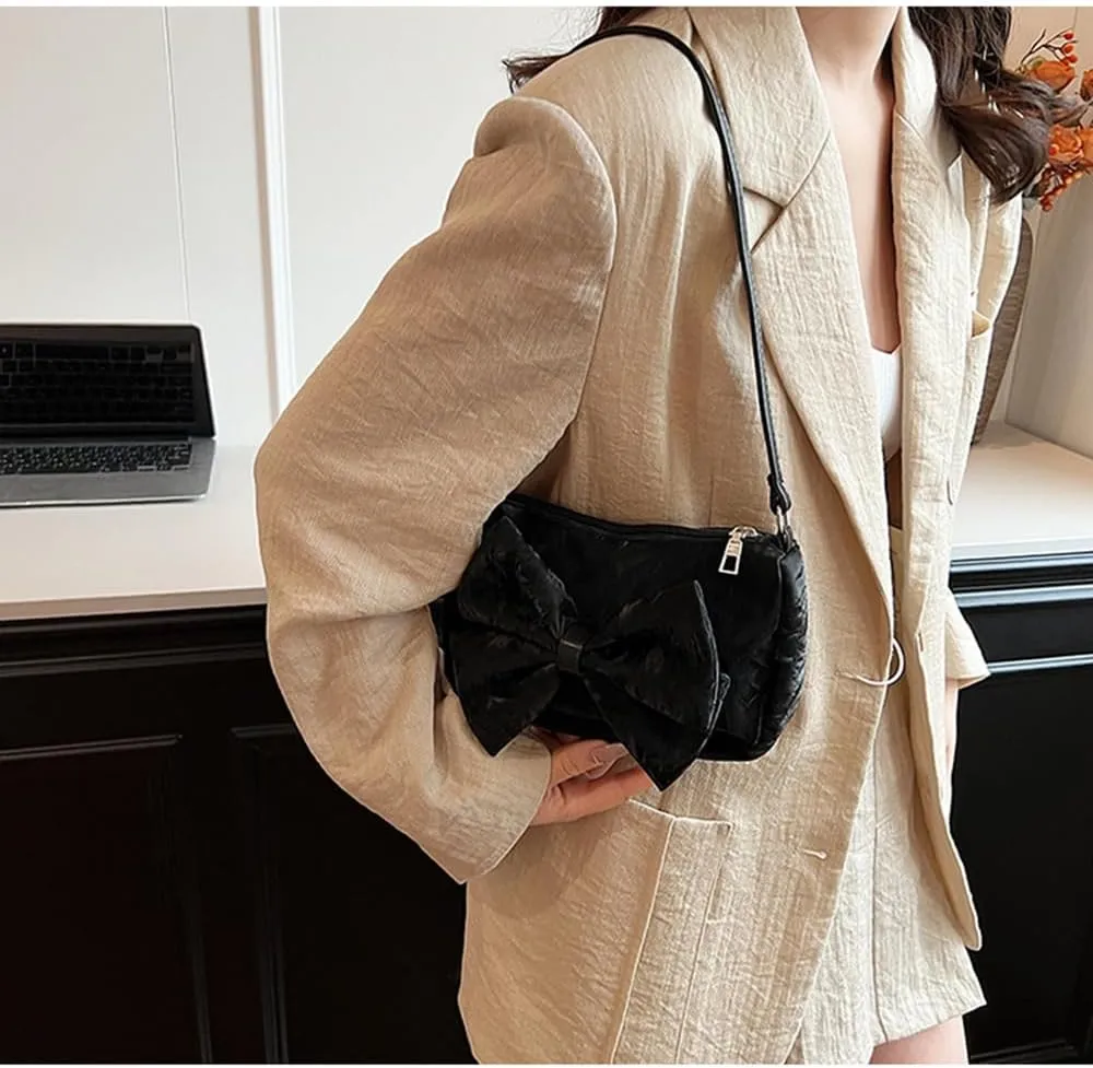 Bowknot Handbag Purse Cute Faux Suede Mini Shoulder Bag Top-handle Totes Satchel Creative Gifts for Women Girls