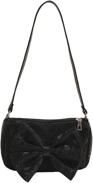 Bowknot Handbag Purse Cute Faux Suede Mini Shoulder Bag Top-handle Totes Satchel Creative Gifts for Women Girls
