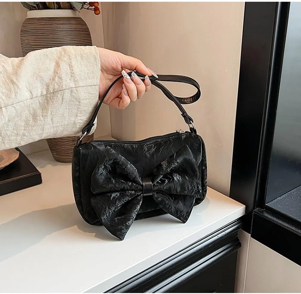 Bowknot Handbag Purse Cute Faux Suede Mini Shoulder Bag Top-handle Totes Satchel Creative Gifts for Women Girls