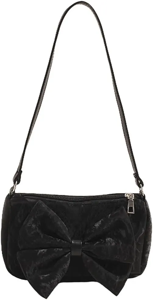 Bowknot Handbag Purse Cute Faux Suede Mini Shoulder Bag Top-handle Totes Satchel Creative Gifts for Women Girls