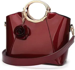 Bright Leather Handbag Leather Womens Handbags Totes Top Handle Shoulder Bag Satchel Ladies Purses (Color : Red)
