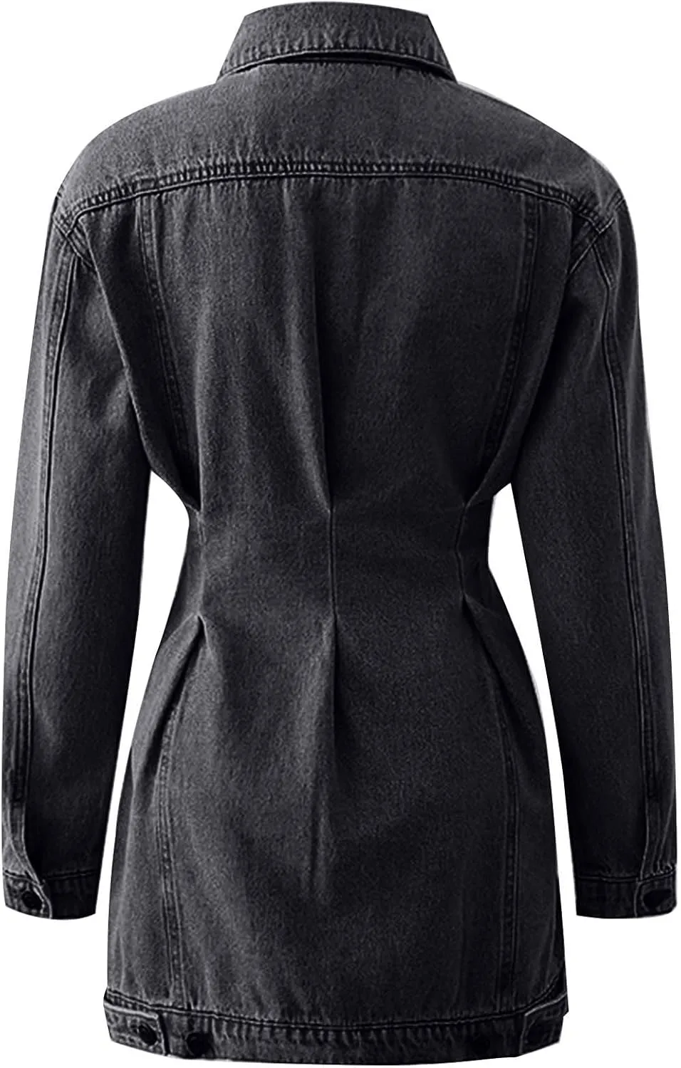 BTDECLAR Womens Casual Denim Jacket Midi Long Jean Skirt Babydoll Slim Fit Lapel Pleated Long Sleeve Denim Dress Jean Jacket