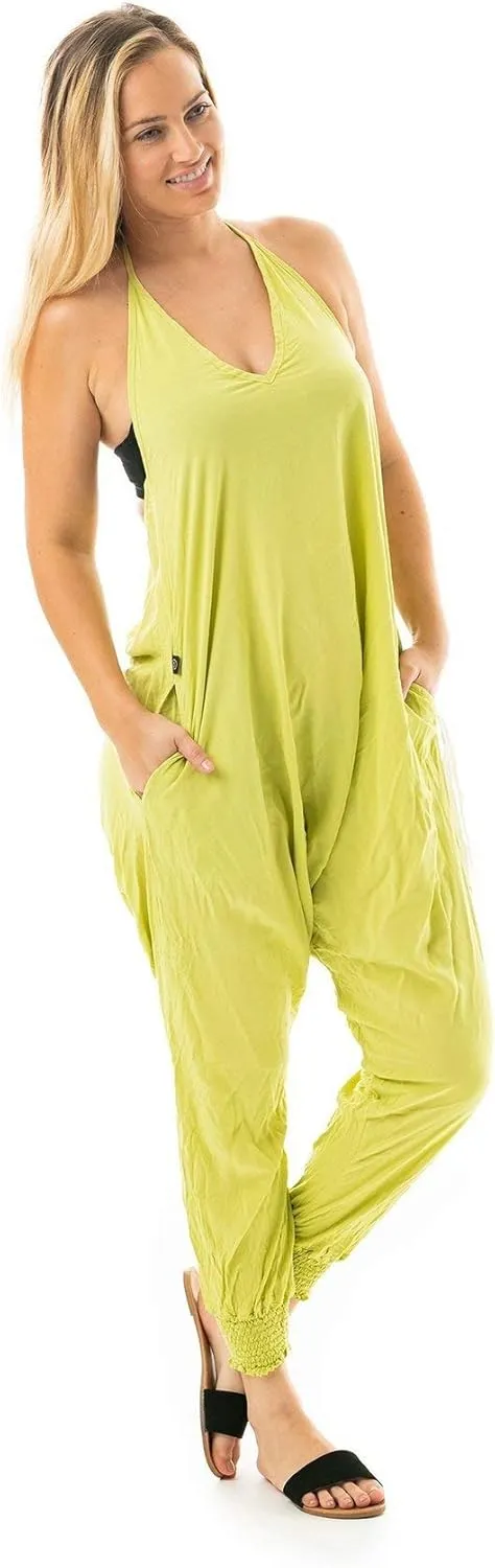 Buddha Pants Harem Jumpsuit - Casual Jumpsuits for Women, Comfortable Cotton Jumpsuit with Pockets  Boho Relaxed Summer Wear