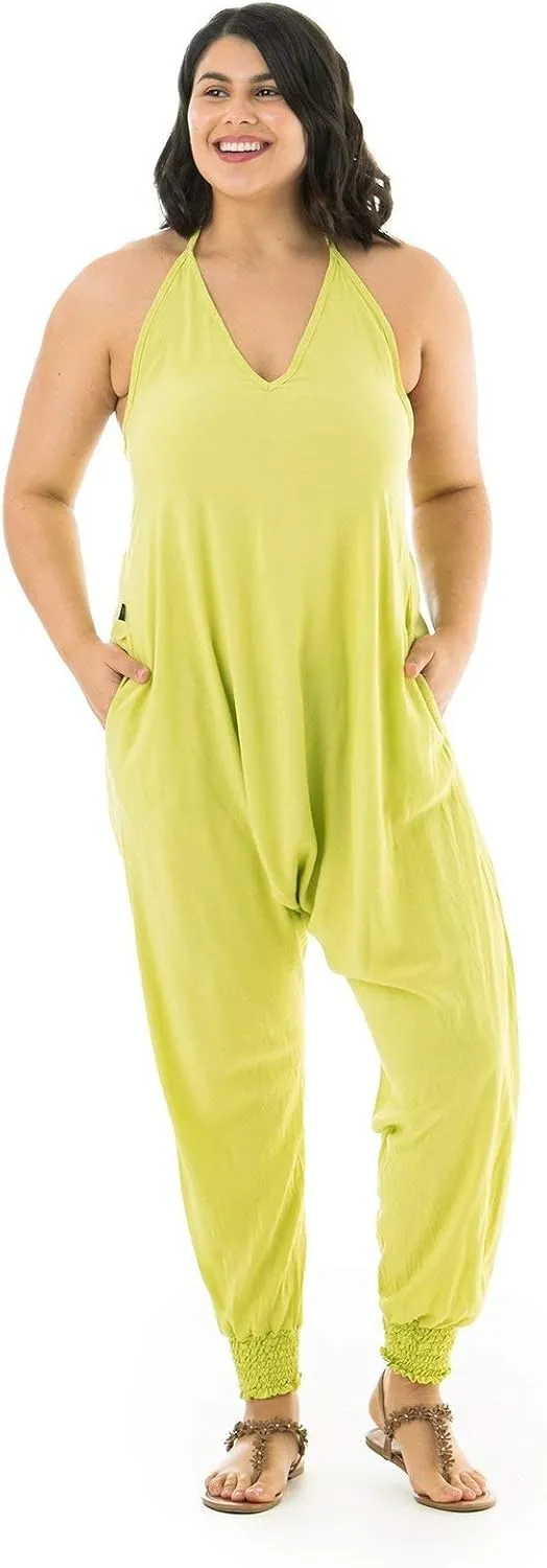 Buddha Pants Harem Jumpsuit - Casual Jumpsuits for Women, Comfortable Cotton Jumpsuit with Pockets  Boho Relaxed Summer Wear
