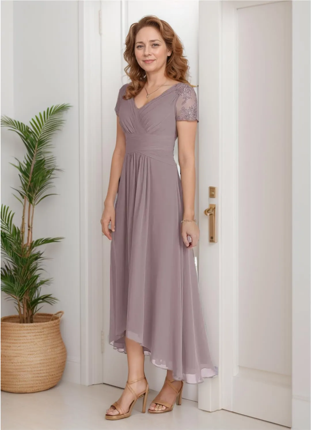 Cadoly Tea Length Formal Dresses for Women 2025 Elegant Chiffon Lace Applique Mother of The Bride Dresses for Wedding