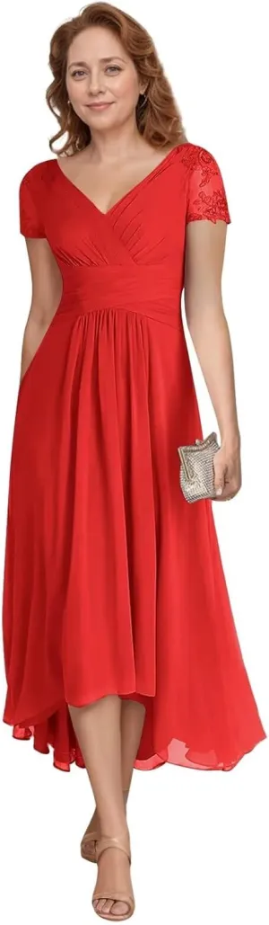 Cadoly Tea Length Formal Dresses for Women 2025 Elegant Chiffon Lace Applique Mother of The Bride Dresses for Wedding