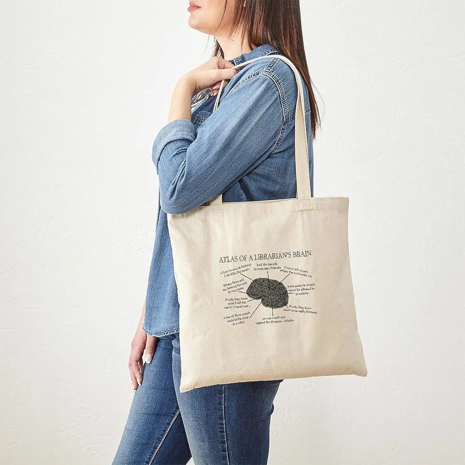 CafePress Atlas Of A Librarians Brain Tote Bag Natural Canvas Tote Bag, Reusable Shopping Bag