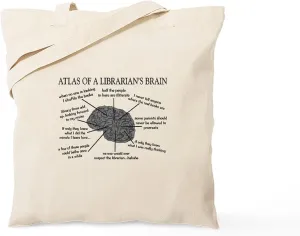 CafePress Atlas Of A Librarians Brain Tote Bag Natural Canvas Tote Bag, Reusable Shopping Bag