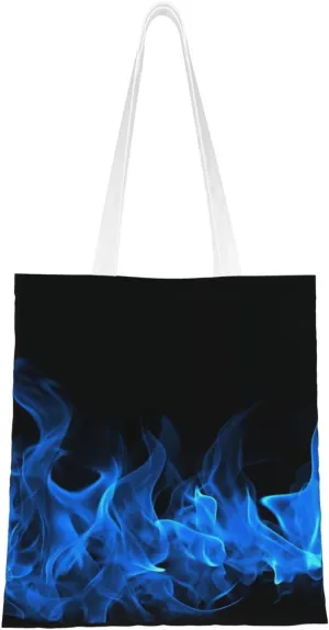 Canvas Tote Bag Aesthetic for Women Blue Flame Shopping Bags Large Tote Shoulder Bag Reusable Grocery Bags Hobo Bags Casual Handbags Cute Cloth Bags Birthday Gifts