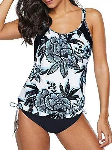 Century Star 2025 Women's Tummy Control Tankini Swimsuit 2 Piece Modest Print Tankini Bathing Suit Tops with Short