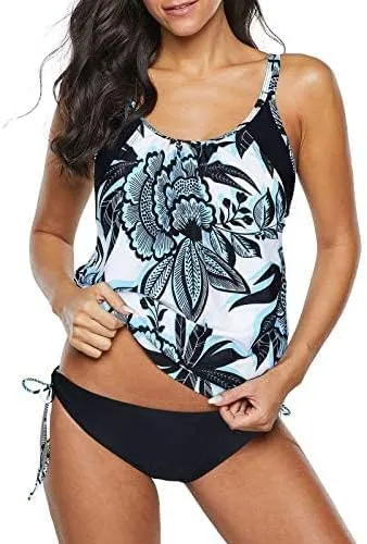 Century Star 2025 Women's Tummy Control Tankini Swimsuit 2 Piece Modest Print Tankini Bathing Suit Tops with Short