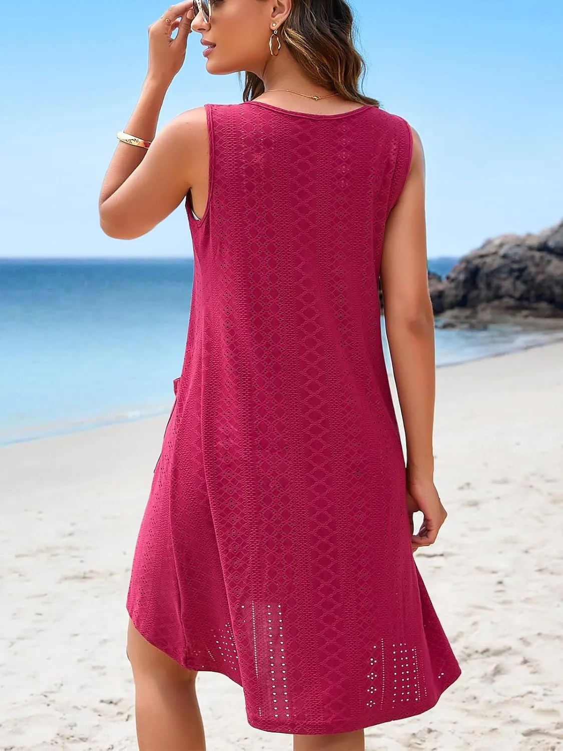 Charmo Swimsuit Coverup for Women Swimwear Buttons Up Bathing Suit Cover Up Pockets Asymmetric Hem Tank Beach Casual Dress
