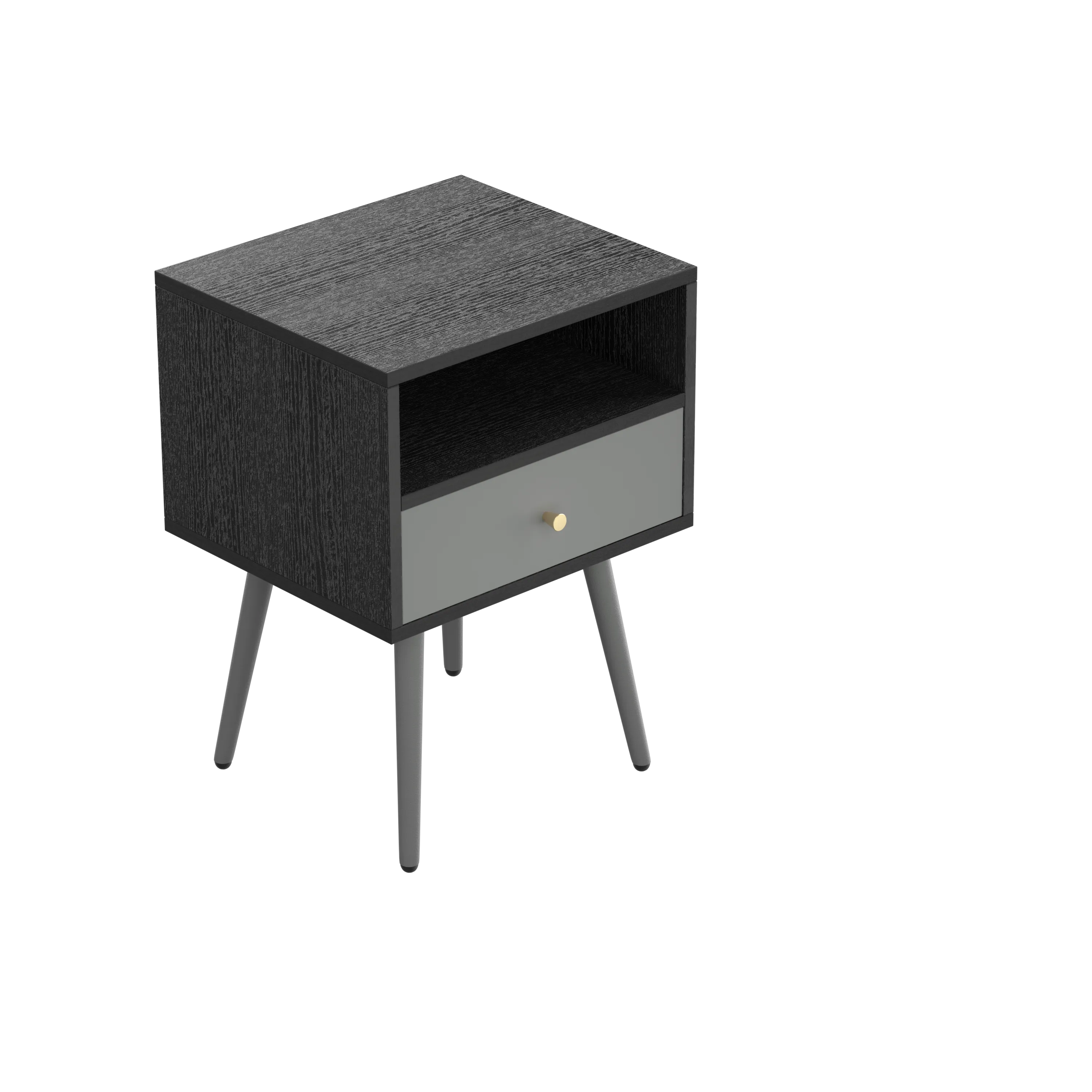 Chic Modern Nightstand with 1 Storage Drawer -  (Set of 2) - Dark Gray