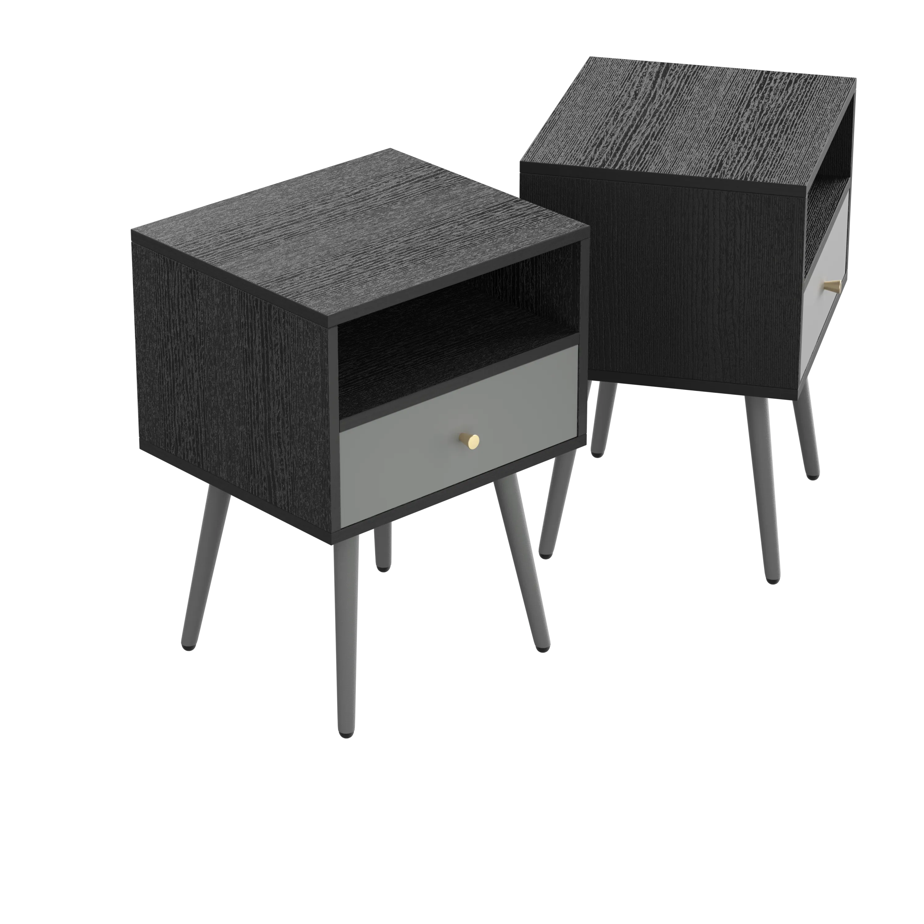 Chic Modern Nightstand with 1 Storage Drawer -  (Set of 2) - Dark Gray
