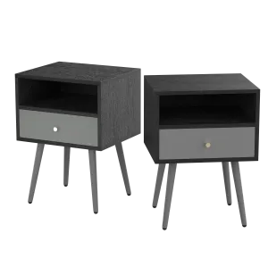 Chic Modern Nightstand with 1 Storage Drawer -  (Set of 2) - Dark Gray